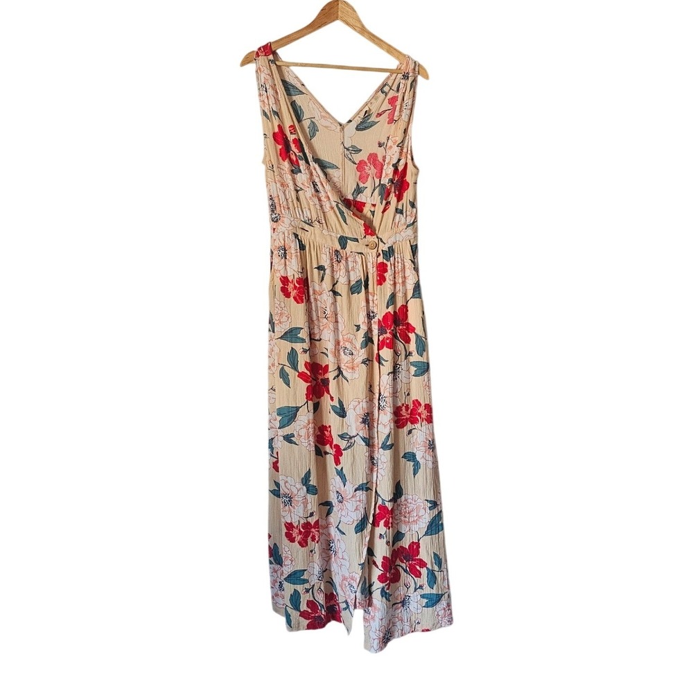 Roxy Floral Faux Wrap Sleeveless Maxi Dress Size M Boho Feminine‎ Cottagecore
